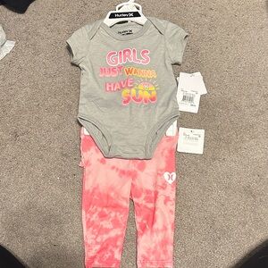 Hurley Gray Bodysuit and Pink Tie-Dye Leggings Set